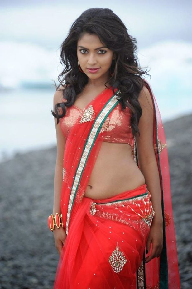 Actress Amala paul hot navel in Red Saree
